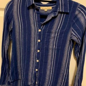 Navy Blue Button Down Stripped Long Sleeve Shirt Beach